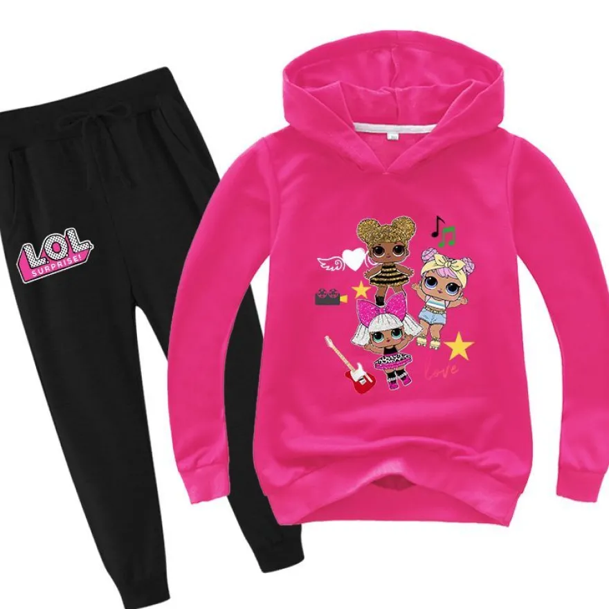 2er Set Mädchen L.O.L Surprise Hoodie Anzug Kinder Pullover Sweatshirts mit Hose