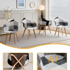2er Set Patchwork Esszimmerstühle mit Armlehnen, Skandinavischer Design-Sessel