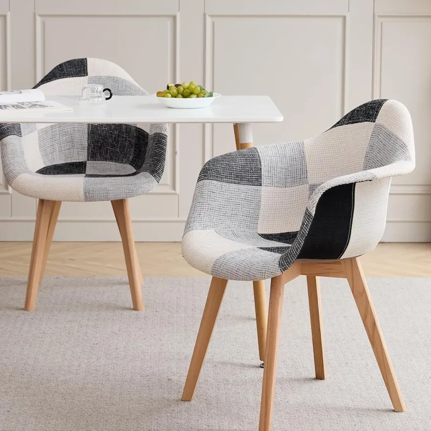 2er Set Patchwork Esszimmerstühle mit Armlehnen, Skandinavischer Design-Sessel