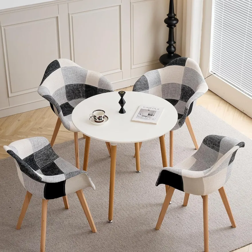 2er Set Patchwork Esszimmerstühle mit Armlehnen, Skandinavischer Design-Sessel
