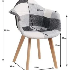 2er Set Patchwork Esszimmerstühle mit Armlehnen, Skandinavischer Design-Sessel
