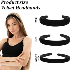 3er Set Samt Haarreif Damen Schwarz 1cm 2cm 3cm Dirndl Stirnband