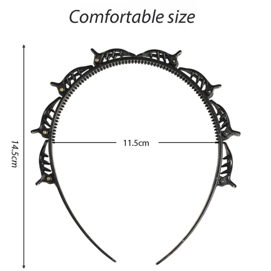 2er Set Schwarz Haarreif mit Zahnstirnband Braid Tool Twister Clips