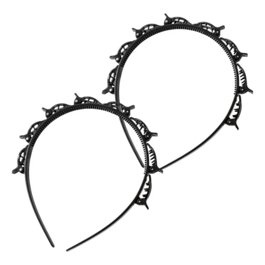 2er Set Schwarz Haarreif mit Zahnstirnband Braid Tool Twister Clips
