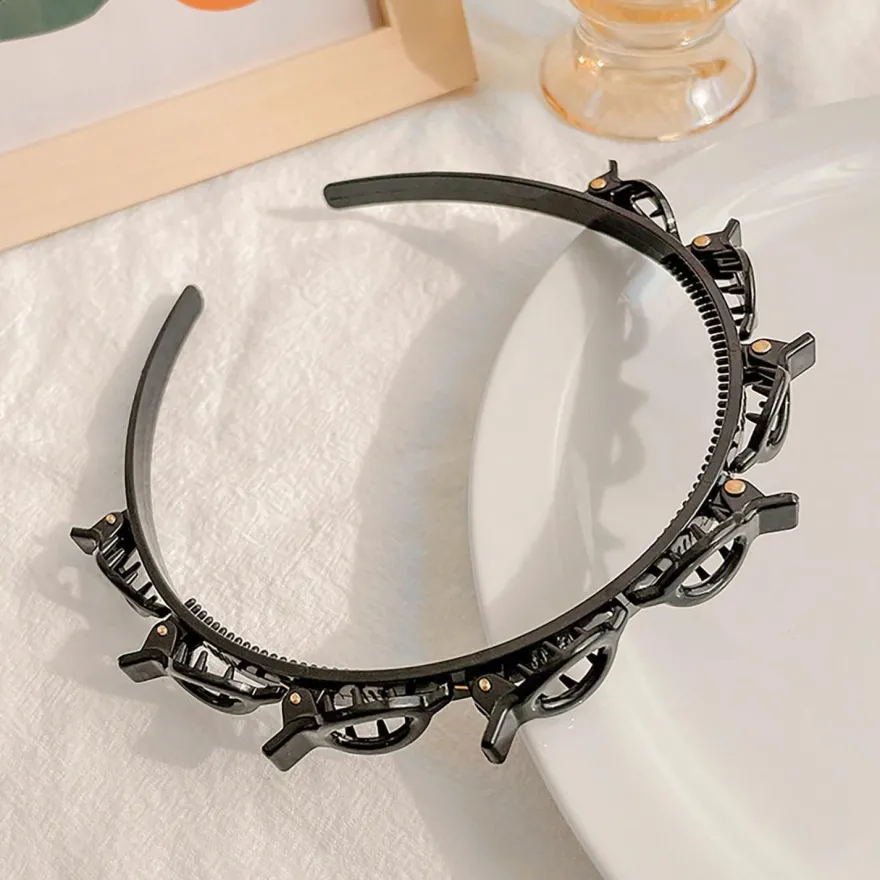2er Set Schwarz Haarreif mit Zahnstirnband Braid Tool Twister Clips