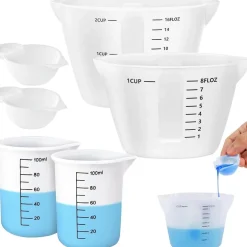 6er Set Silikon Messbecher 500ml 250ml 100ml 10ml klar Skalen DIY Basteln Küche