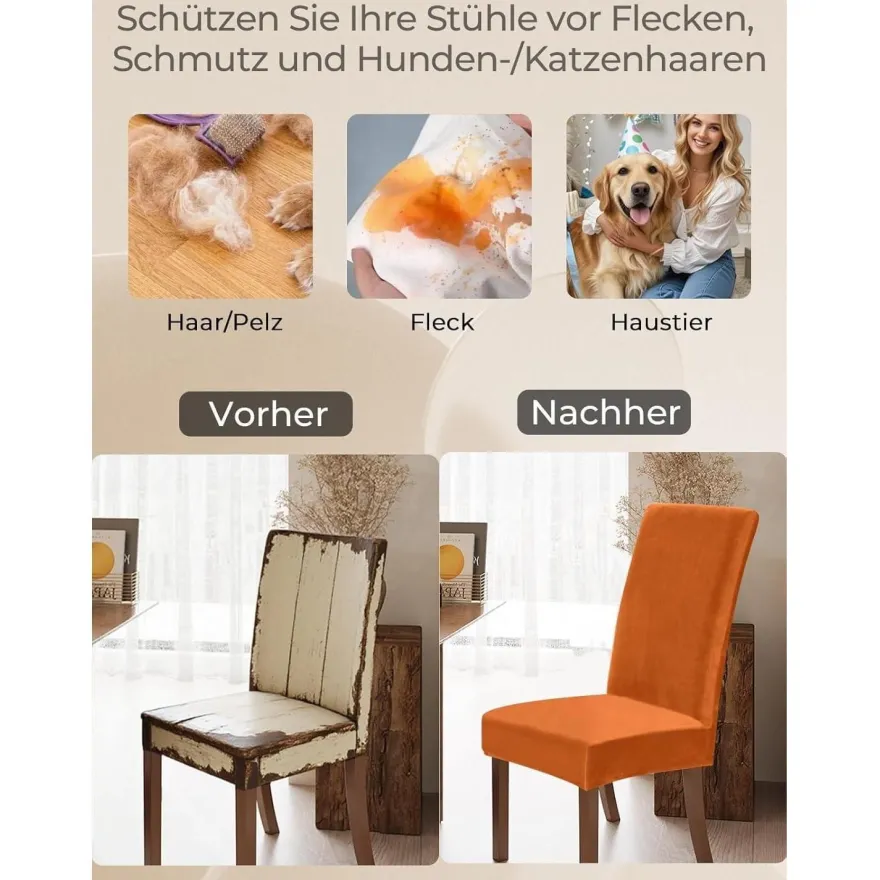 6er Set Stuhlhussen für Schwingstuhl, Stretch Samt-Stuhlbezug, Elastisch