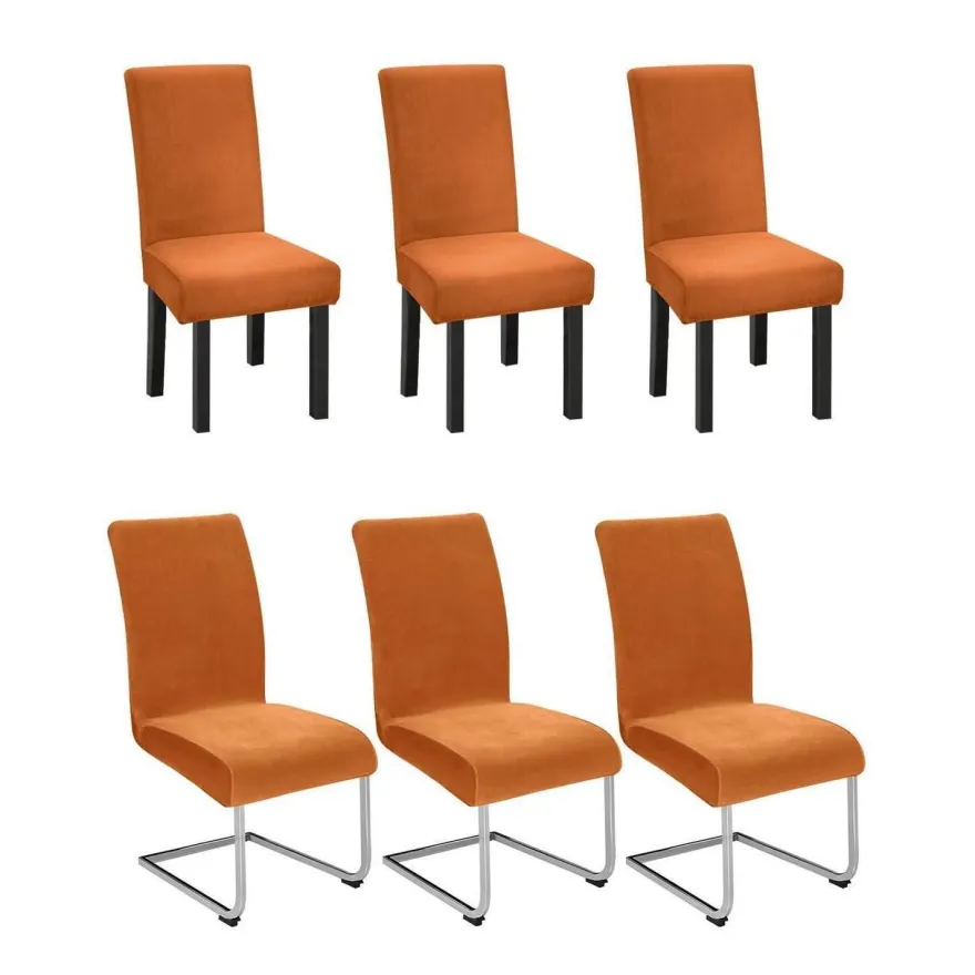 6er Set Stuhlhussen für Schwingstuhl, Stretch Samt-Stuhlbezug, Elastisch