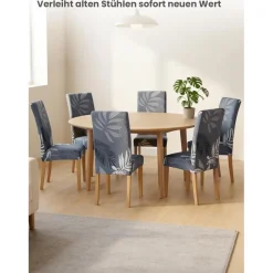 6er Set Stuhlhussen mit Palmblätter-Muster, elastisch und waschbar für