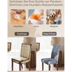 6er Set Stuhlhussen mit Palmblätter-Muster, elastisch und waschbar für