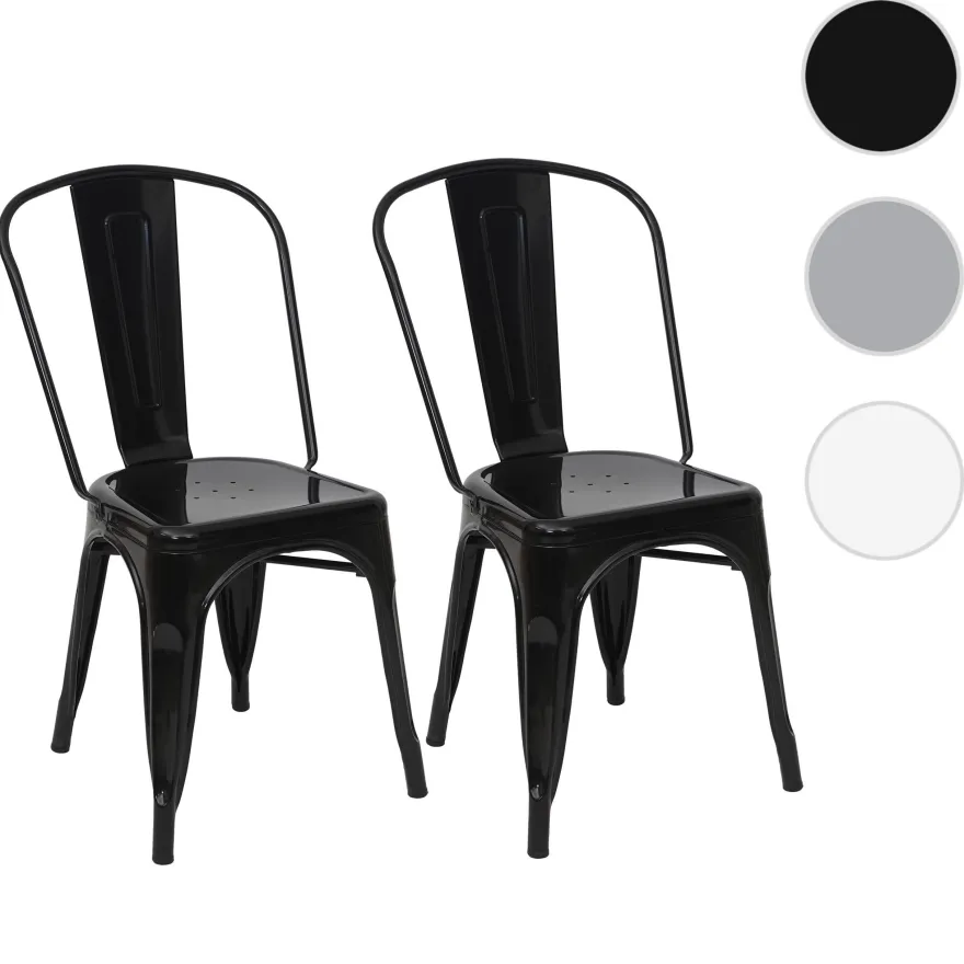 2er-Set Stuhl HWC-A73, Bistrostuhl Stapelstuhl, Metall Industriedesign stapelbar