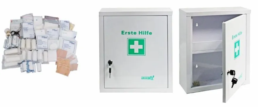 Erste Hilfe Schrank Metall mit Füllung DIN13169 Betriebsverbandskasten