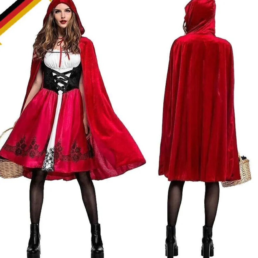 Erwachsene Damen Rotkappchen Cosplay Kleid Cape Weihnachten Fancy Party Kostum