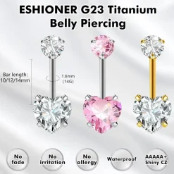 Eshioner G23 Titan Bauchnabelpiercing 14G - Gold, Silber, Rosa, Lila, Bunt