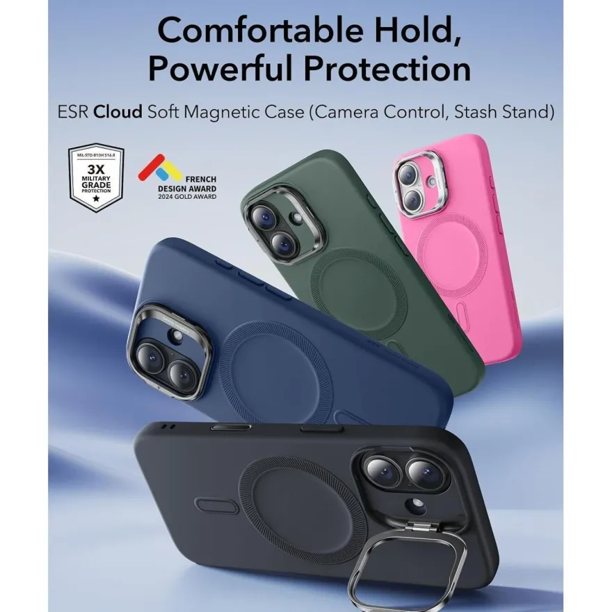 ESR iPhone 17 Hülle mit Ständer, MagSafe kompatibel, Silikon, Schwarz