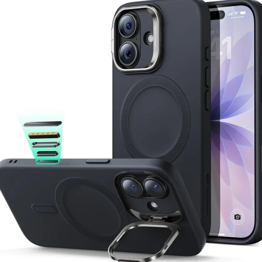 ESR iPhone 17 Hülle mit Ständer, MagSafe kompatibel, Silikon, Schwarz