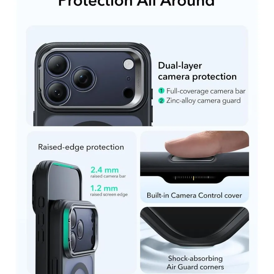 ESR iPhone 17 Pro Hülle mit MagSafe, Kamerasteuerung und Ständer, Mattschwarz