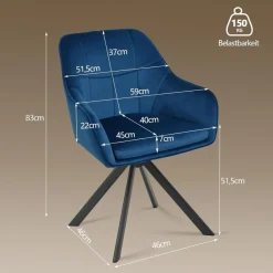 Esszimmerstühle 2er Set drehbar mit Armlehnen, Polsterstuhl aus Samt