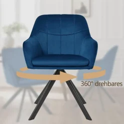 Esszimmerstühle 2er Set drehbar mit Armlehnen, Polsterstuhl aus Samt