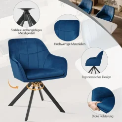 Esszimmerstühle 2er Set drehbar mit Armlehnen, Polsterstuhl aus Samt