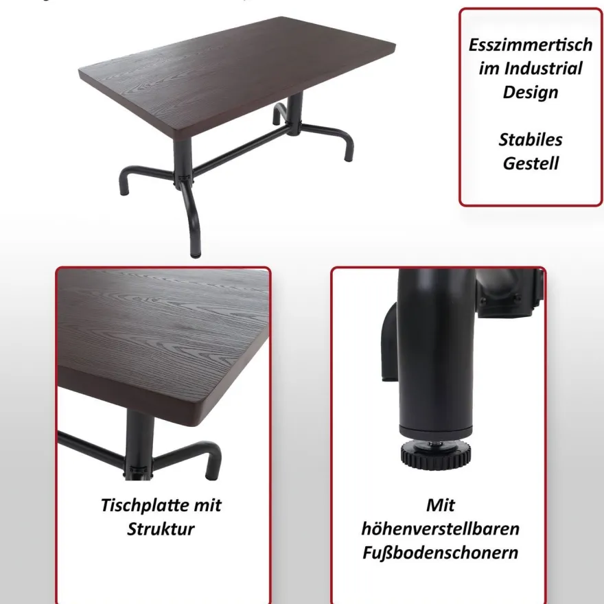 Esszimmertisch HWC-P31, Tisch Esszimmertisch, Industrial Holz 140x80cm