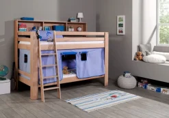 Etagenbett Jan Buche Natur lackiert mit Bücherregal 90x200 cm