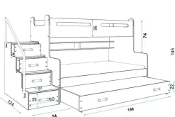 Etagenbett MAX 3 200x80 und 200x120 aus MDF + Lattenroste + 3 Matratzen
