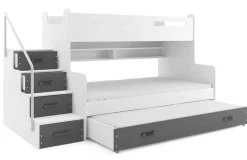 Etagenbett MAX 3 200x80 und 200x120 aus MDF + Lattenroste + 3 Matratzen