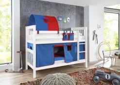 Etagenbett mit hohem Kopf- und Fußteil Kick Buche Weiß lackiert 90x200 cm