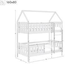 Etagenbett ZUZIA 160x80 cm Hausbett Kinderbett Massivholz Weiß mit Matratzen
