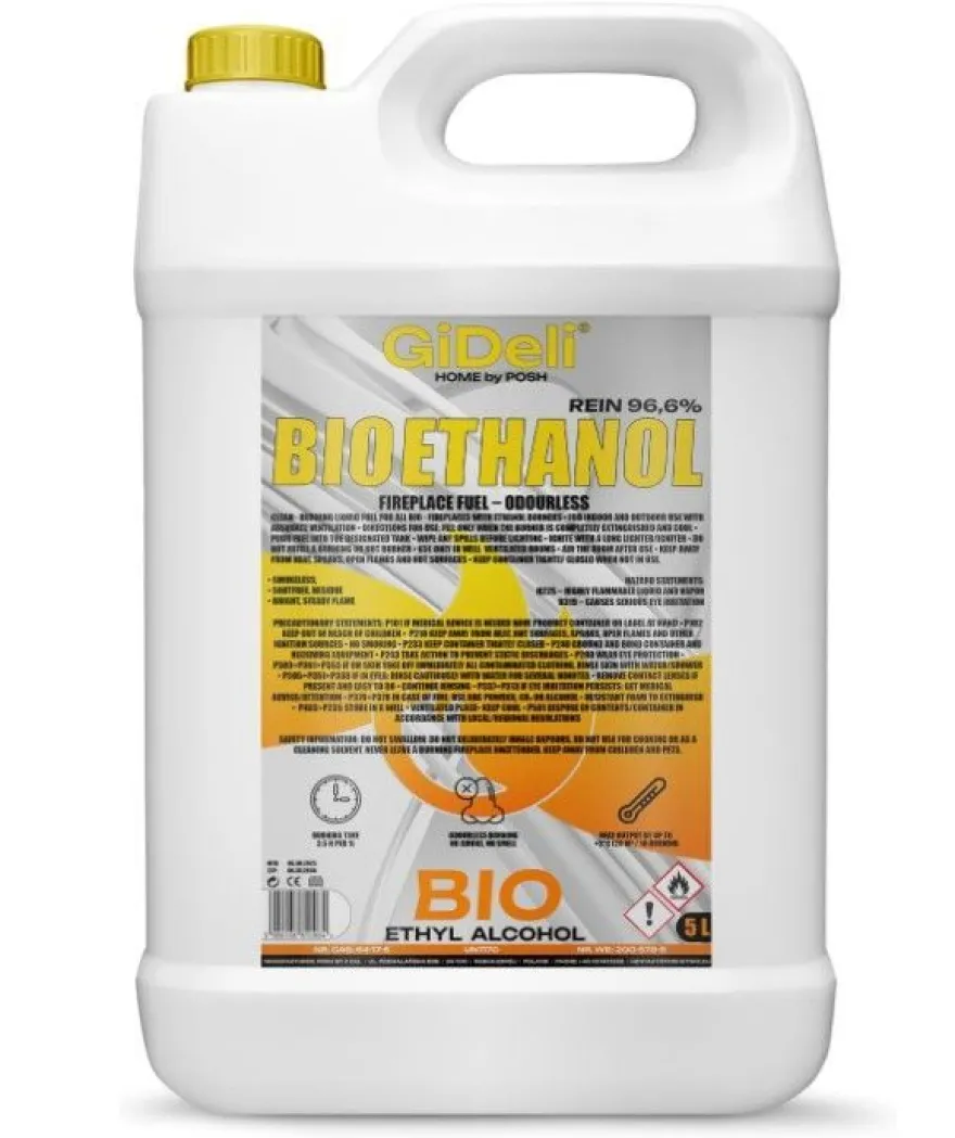 Ethanol 5 liter Bioethanol geruchlos für Innen & Außenkamine Rauchfrei Rußfrei