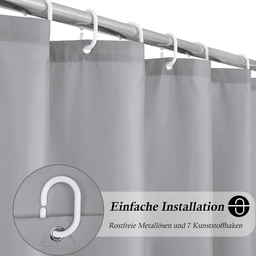 EurCross Duschvorhang Grau 100x180 cm - Wasserdicht, Anti-Schimmel, Schnell