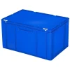 2 Eurobehälter mit Deckel, lebensmittelecht, LxBxH 600x400x330 mm, 63 Liter, blau