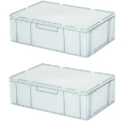 2 Eurobehälter mit Deckel, LxBxH 600x400x230 mm, 63 Liter, weiß, PE-HD