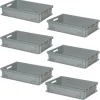 6 Eurobehälter mit 2 Durchfassgriffen, LxBxH 600 x 400 x 150 mm, 27 Liter, grau