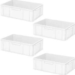 4 Eurobehälter mit 2 Griffleisten, LxBxH 600 x 400 x 220 mm, 43 Liter, weiß