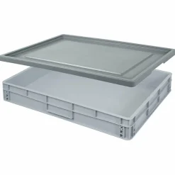 3 Eurobehälter mit Stülpdeckel, LxBxH 800 x 600 x 120 mm, 48 Liter, Griffleisten