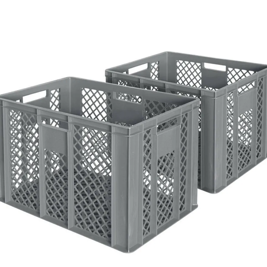 2 Euroboxen / Bäckerkiste, LxBxH 600 x 400 x 410 mm, grau, lebensmittelecht