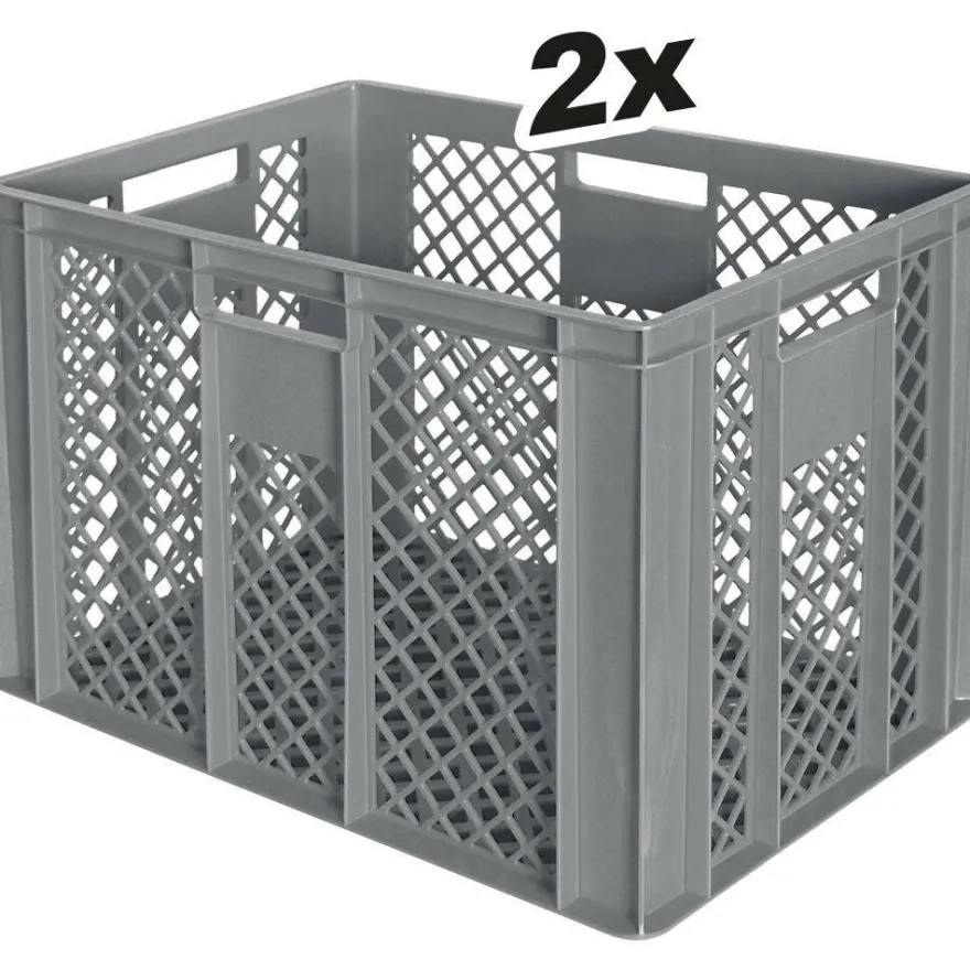 2 Euroboxen / Bäckerkiste, LxBxH 600 x 400 x 410 mm, grau, lebensmittelecht