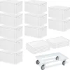 10 Euroboxen, LxBxH 600x400x320 mm + 10 Scharnierdeckel + 1 Transportroller, weiß