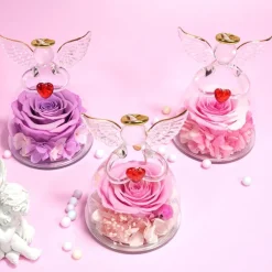 Ewige Rose Engel Figur Geschenk für Mama Oma Weiß + rosa