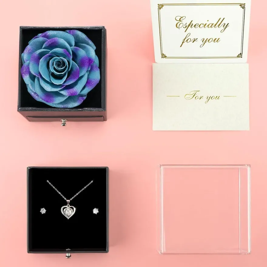 Ewige Rote Rose mit Herz Halskette Geschenk für Frauen - Muttertag Weihnachten