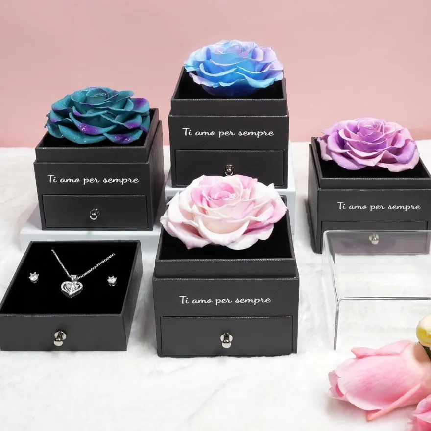 Ewige Rote Rose mit Herz Halskette Geschenk für Frauen - Muttertag Weihnachten