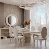 Exklusive Essgruppe Creme Tisch Stühle Sideboard Rundspiegel