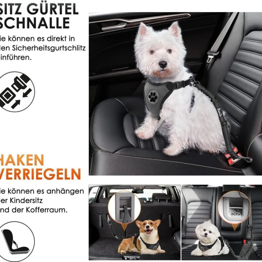 Eyein Hunde Sicherheitsgurt für Auto, Verstellbarer Anschnallgurt mit