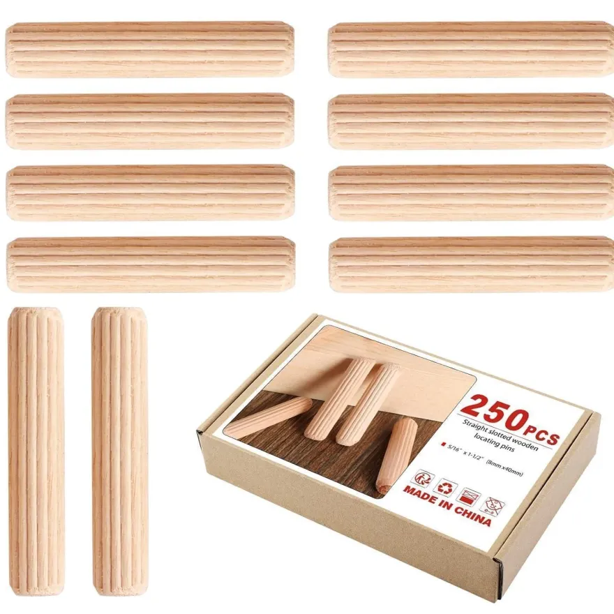 Faankiton 250 Stück Holzdübel Set 8x40mm, Riffeldübel aus Buche für Möbel und