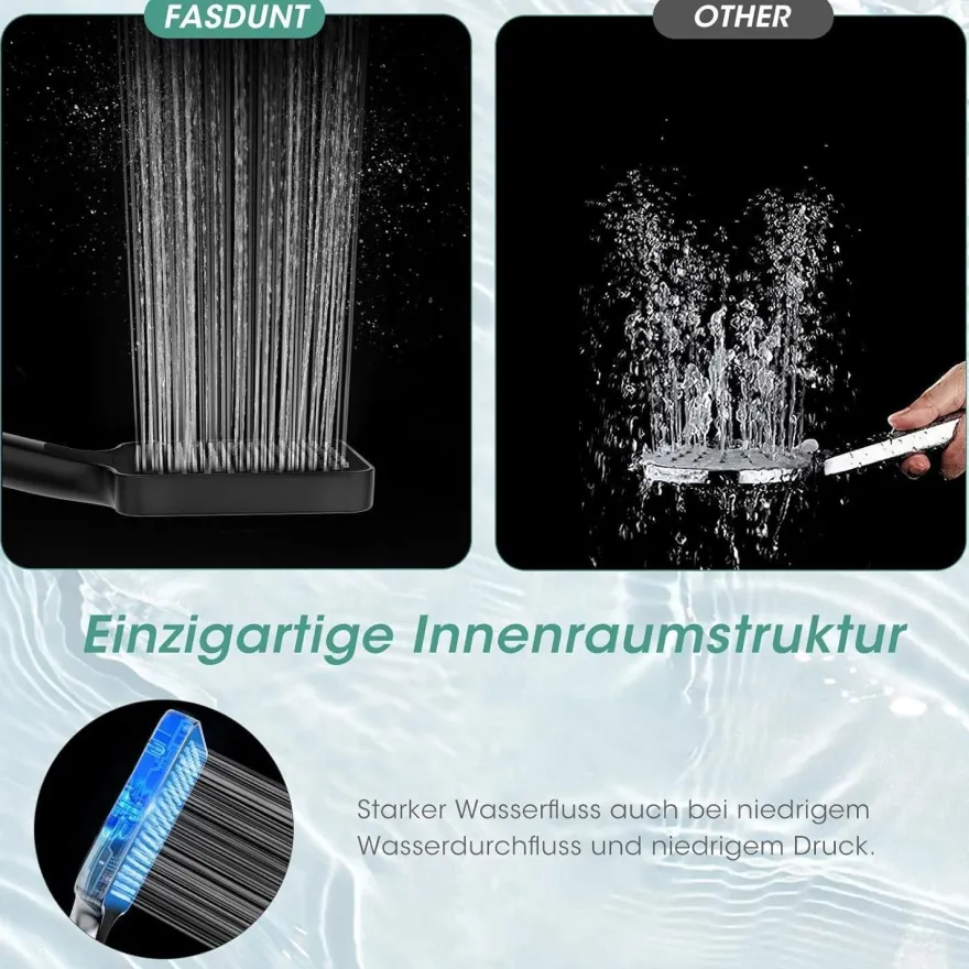 Fasdunt Hochdruck Duschkopf mit 2M Schlauch, Regendusche, Wassersparend 40