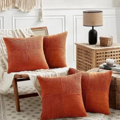 FDTERN 2er Set Kord Kissenbezüge 40x40CM Karamell, Weich & Modern für Sofa