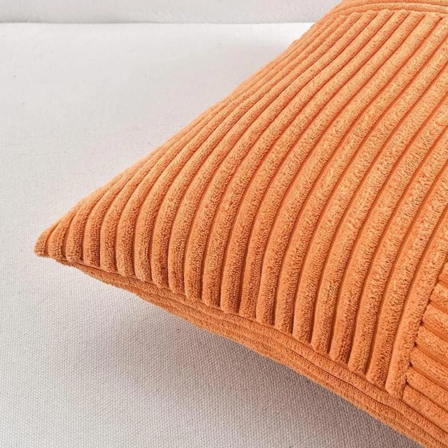FDTERN 2er Set Kordsamt Kissenbezüge 30x50cm Orange - Weich, Modern, Boho