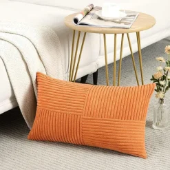 FDTERN 2er Set Kordsamt Kissenbezüge 30x50cm Orange - Weich, Modern, Boho